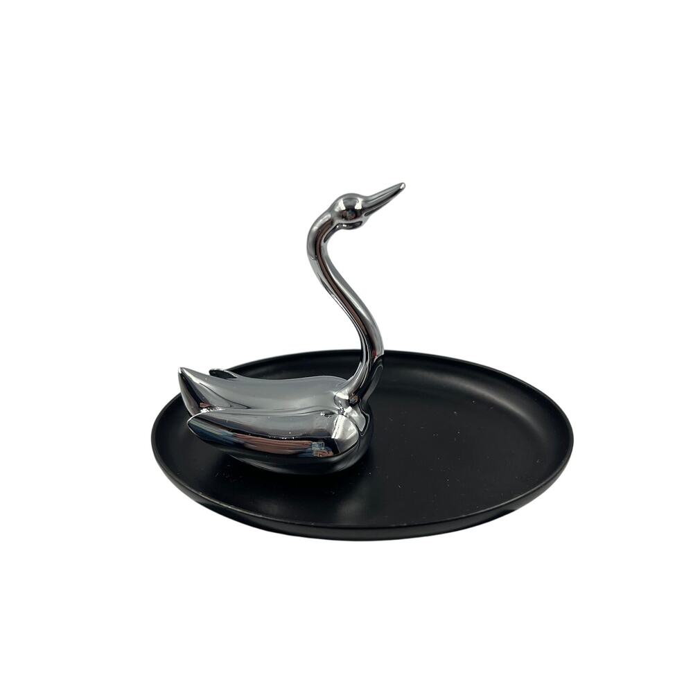 Vintage‎ Umbra Design Black Trinket Jewelry Dish Silver Tone Swan MCM